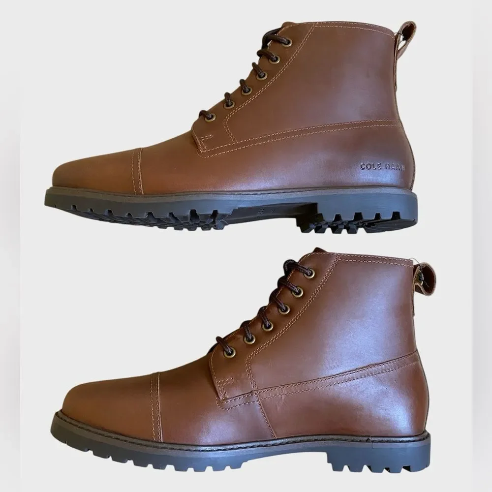 NWB Cole Haan Grand+ Lug Leather Boots Men's Size 7 Brown Lace Up Lightweight